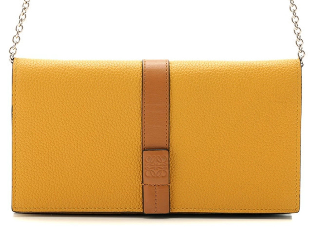 Loewe Bag Shoulder Chain Wallet Yellow Brown Navy Blue Calfskin